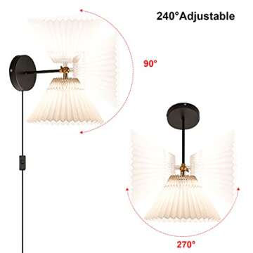 Wall Sconce Plug in, white Plug in Wall Light Set of 2 Fixtures,Wall Lamp with Plug in Cord and On/Off Switch,, Adjustable Industrial Vintage E26 Wall Sconce， for Reading Bedroom Hallway Living Room