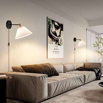 Wall Sconce Plug in, white Plug in Wall Light Set of 2 Fixtures,Wall Lamp with Plug in Cord and On/Off Switch,, Adjustable Industrial Vintage E26 Wall Sconce， for Reading Bedroom Hallway Living Room