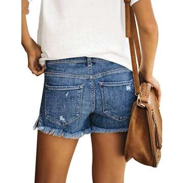 luvamia Women's Casual Mid Rise Denim Shorts Stretch Ripped Raw Hem Jean Shorts Jean Shorts for Curv...