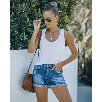 luvamia Women's Casual Mid Rise Denim Shorts Stretch Ripped Raw Hem Jean Shorts Jean Shorts for Curvy Women Denim Womens Shorts Ripped Denim Women's Stretchy Denim Hem Shortsblue Size XXLarge