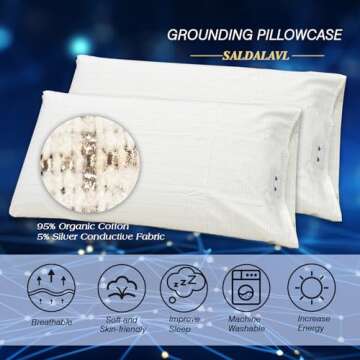 Grounding Pillowcase Queen Conductive Grounding Pillow Cases Organic Cotton Grounding Sheets with 15ft Grounding Cord for Better Sleep Pain Relief Improve Energy (20X30in) 1PC