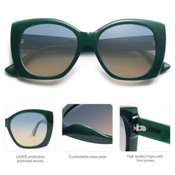 SOJOS Trendy Polarized Round Oversized Sunglasses Womens Square Women Sun Glasses SJ2340,Green Green Grading