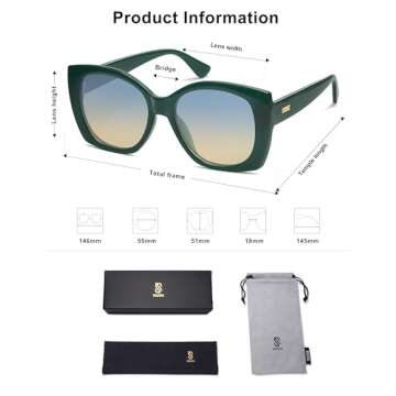 SOJOS Trendy Polarized Round Oversized Sunglasses Womens Square Women Sun Glasses SJ2340,Green Green Grading