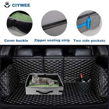 Litter Box with Lid Kitty Litter Box Cat Travel Litter Box with Sealed Dual Zippers&Carabiner 100% L...