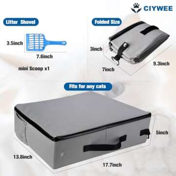 Litter Box with Lid Kitty Litter Box Cat Travel Litter Box with Sealed Dual Zippers&Carabiner 100% Leak Proof Waterproof Portable Collapsible Litter Carrier for Cat