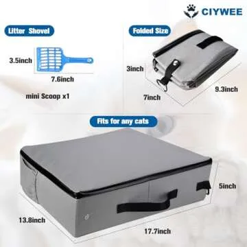 Litter Box with Lid Kitty Litter Box Cat Travel Litter Box with Sealed Dual Zippers&Carabiner 100% Leak Proof Waterproof Portable Collapsible Litter Carrier for Cat