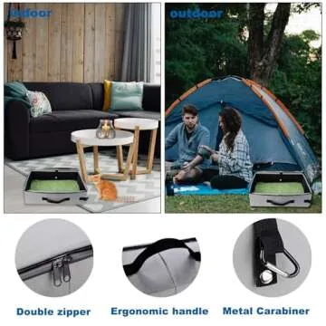 Litter Box with Lid Kitty Litter Box Cat Travel Litter Box with Sealed Dual Zippers&Carabiner 100% Leak Proof Waterproof Portable Collapsible Litter Carrier for Cat