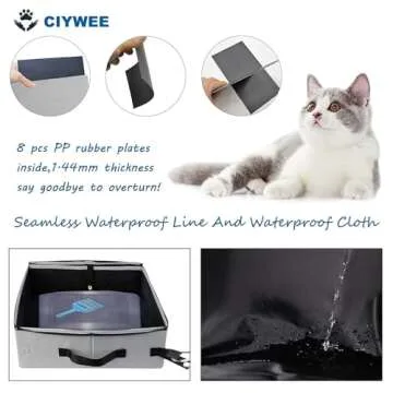 Litter Box with Lid Kitty Litter Box Cat Travel Litter Box with Sealed Dual Zippers&Carabiner 100% Leak Proof Waterproof Portable Collapsible Litter Carrier for Cat