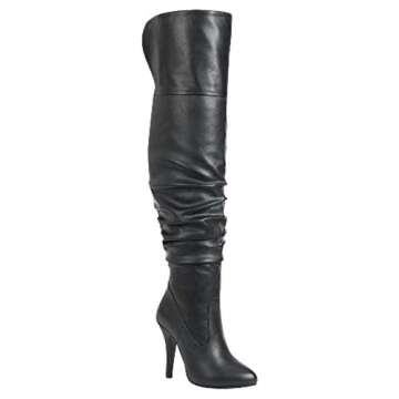 Forever Link Womens Focus-33 Black Vegan Leather Over The Knee Fashion Boots