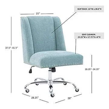 Stylish Aqua and Chrome Adjustable Office Chair by Linon