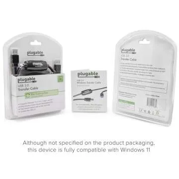 Plugable USB 3.0 Transfer Cable, Unlimited Use, Transfer Data Between 2 Windows PC's, Compatible with Windows 11, 10, 8.1, 8, 7, Vista, XP, Bravura Easy Computer Sync Software Included