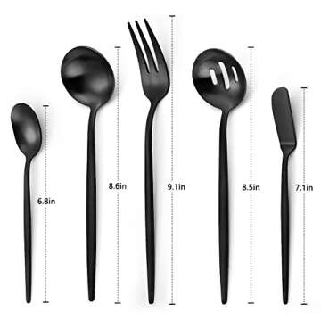 VANVRO Matte Black Serving Silverware Set, 5-Piece Round Shared Utensils Set of Stainless Steel, Hos...