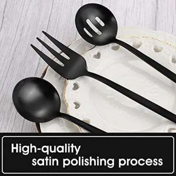 VANVRO Matte Black Serving Silverware Set, 5-Piece Round Shared Utensils Set of Stainless Steel, Hostess Flatware Serving Set, Satin Finish, Dishwasher Safe