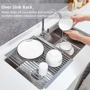 YIHONG 2 Pack Roll Up Dish Drying Rack, 17" L x 13" W Over The Sink Dish Drying Rack, Kitchen Multipurpose Foldable Dish Drainer for Sink Counter,Gray