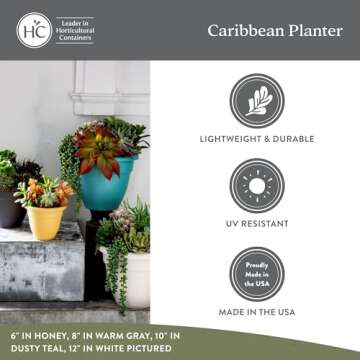 The HC Companies 12 Inch Caribbean Planter - Lightweight Indoor Outdoor Plastic Plant Pot for Herbs and Flowers, Dusty Teal