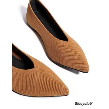 Slocyclub Flat Shoes for Women Classic Pointed Toe Slip On Ballet Shoes Knit Texture Black Leopard Comfortable Dress Shoes (8, Brown)