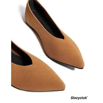 Slocyclub Flat Shoes for Women Classic Pointed Toe Slip On Ballet Shoes Knit Texture Black Leopard Comfortable Dress Shoes (8, Brown)