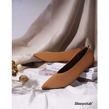 Slocyclub Flat Shoes for Women Classic Pointed Toe Slip On Ballet Shoes Knit Texture Black Leopard Comfortable Dress Shoes (8, Brown)