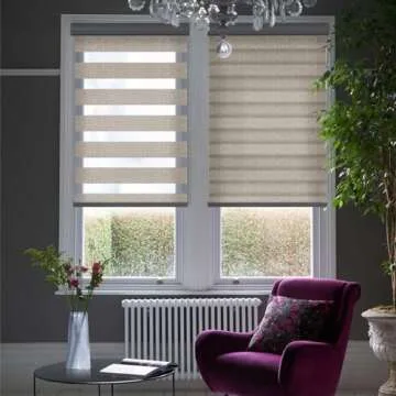 ZSHINE Motorized Zebra Blinds Compatible with Alexa Width (23-95 inches) Dual Layer Shades Cordless Horizontal Window Blind Customize Size for Home Office(Beige Yellow)…