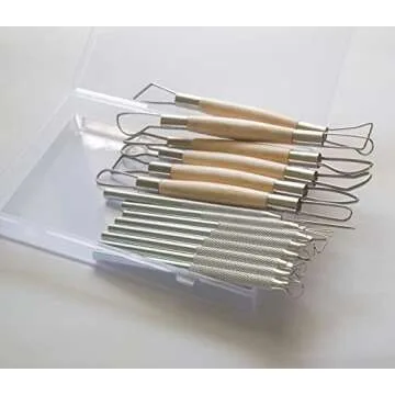 14PCS Ceramic Pottery Clay Ribbon Sculpting Tool Kit with Feather Wire Texture and Needle Detail Tools for Carving,Modeling,by Augernis