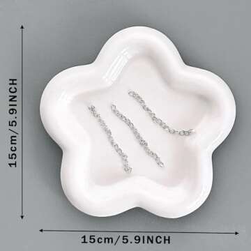 BROSEBEAQ Flower Jewelry Dish for Women, Ceramic Jewelry Tray Dish, Small Engagement Ring Dish Holde...