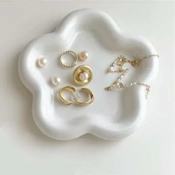 BROSEBEAQ Flower Jewelry Dish for Women, Ceramic Jewelry Tray Dish, Small Engagement Ring Dish Holder, Nightstand Decor Trinket Tray Jewelry Holder Dish, Jewelry Plate for Rings, Key Dish Gift 5.90″