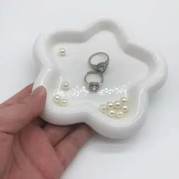 BROSEBEAQ Flower Jewelry Dish for Women, Ceramic Jewelry Tray Dish, Small Engagement Ring Dish Holder, Nightstand Decor Trinket Tray Jewelry Holder Dish, Jewelry Plate for Rings, Key Dish Gift 5.90″