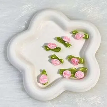 BROSEBEAQ Flower Jewelry Dish for Women, Ceramic Jewelry Tray Dish, Small Engagement Ring Dish Holder, Nightstand Decor Trinket Tray Jewelry Holder Dish, Jewelry Plate for Rings, Key Dish Gift 5.90″