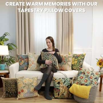 Charlotte Home Furnishings Throw Pillow Covers, Decorative Boho Pillow Covers for Couch, Living Room, Blue Tree Square Cushion Cases 18x18 in, European Cotton Jacquard Woven for Cozy Bedroom Decor