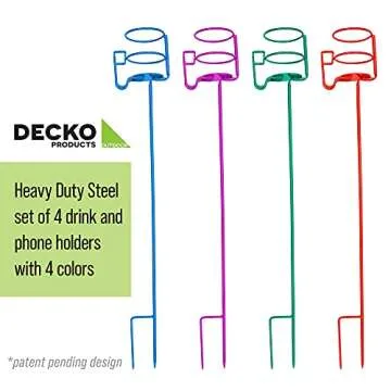 Decko OutDoor 30215 Outdoor Beverage and Phone Holder yard Stakes, heavy duty set of 4
