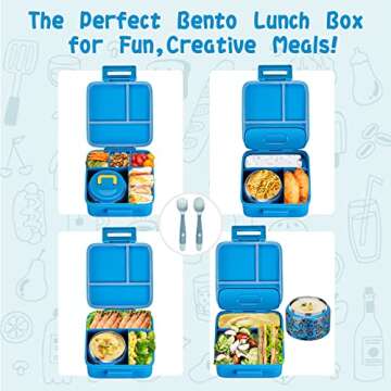 JXXM Bento Lunch Box for Kids With 8oz Soup thermo,Leak-proof Lunch Containers with 5 Compartment,thermo Food Jar and Lunch Bag, Food Containers for School (A-Blue(Extreme Locomotive))