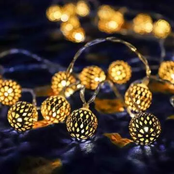 LOUIS CHOICE Moroccan String Lights Battery Powered 40 Golden LED Globe String Lights with Timer Warm White Lights for Wedding Party, Holiday, Birthday, Home Decor, Christmas, Auto ON Off, 16 ft