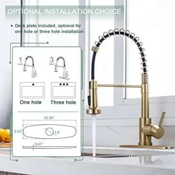 WEWE Brushed Gold Kitchen Faucet with Pull Down Sprayer, RV Brass Kitchen Faucet Stainless Steel Single Handle Spring Faucet with Deck Plate for Farmhouse Utility bar Laundry Sinks