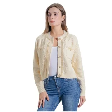 URBAN REVIVO Women Cardigan Sweaters Casual Long Sleeve Open Front Cropped Button Down Jackets Trend...