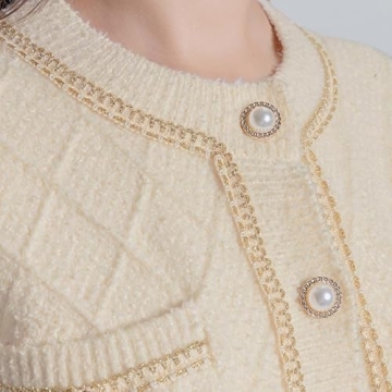 URBAN REVIVO Women Cardigan Sweaters Casual Long Sleeve Open Front Cropped Button Down Jackets Trendy Crew Neck Knit Outerwear Apricot, Small