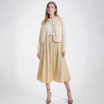 URBAN REVIVO Women Cardigan Sweaters Casual Long Sleeve Open Front Cropped Button Down Jackets Trendy Crew Neck Knit Outerwear Apricot, Small