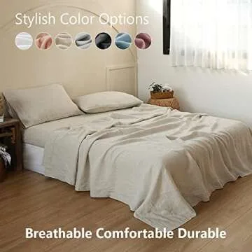 Simple&Opulence 100% Linen Sheet Set with Embroidery Washed - 3 Pieces (1 Flat Sheet & 1 Fitted Sheet & 1 Pillowcase) Natural Flax Soft Bedding Breathable Farmhouse - Linen, Twin Size