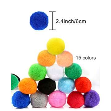 Pllieay 30pcs 15 Colors 2.4 Inch Very Large Assorted Pom Poms Arts and Crafts for DIY Creative Crafts Decorations, Water Balloons Outdoor Water Toys
