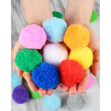 Pllieay 30pcs 15 Colors 2.4 Inch Very Large Assorted Pom Poms Arts and Crafts for DIY Creative Crafts Decorations, Water Balloons Outdoor Water Toys