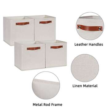 HNZIGE Foldable Storage Cubes Bins for Organizing, Set of 4, Fabric Cube Canvas Storage Bins 11 x11,...