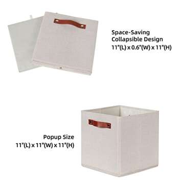 HNZIGE Foldable Storage Cubes Bins for Organizing, Set of 4, Fabric Cube Canvas Storage Bins 11 x11, Collapsible Bins for Organization with Handles for Shelf Nursery(Beige)