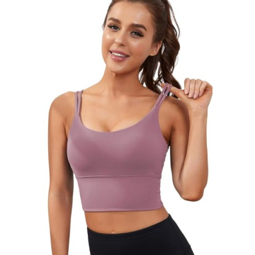 Everrysea Womens Longline Sports Bra Padded Yoga Workout Crop Tank Tops Strappy Camisole Fitness Shi...