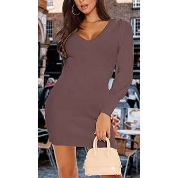 HOMELEX Women's V Neck Sweater Wrap Dress for Elegant Style