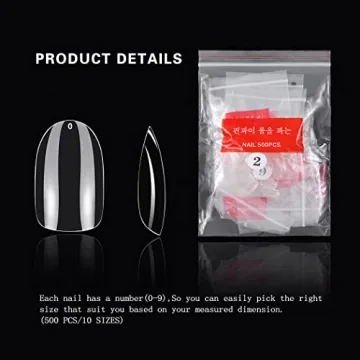 Sethexy 500Pcs Clear Acrylic Nail Tips 10 Sizes for Nail Art