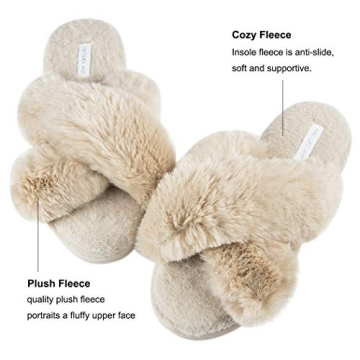 HALLUCI Women's Plush Fleece Cross Band House Slippers