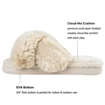 HALLUCI Women's Plush Fleece Cross Band House Slippers