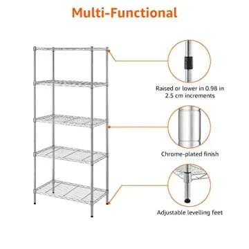 Amazon Basics 5-Shelf Adjustable Steel Storage Shelving Unit, 200 lb Capacity per Shelf, 23.2 x 13.4 x 60 inches, Chrome