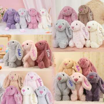 Personalized Easter Bunny Custom Bunny Stuffed Animals with Child's Name Handmade Embroidered Custom...