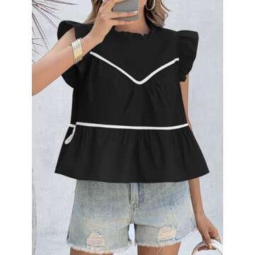 Cicy Bell Womens Ruffle Babydoll Tank Tops - Stylish Summer Cotton Peplum Blouses