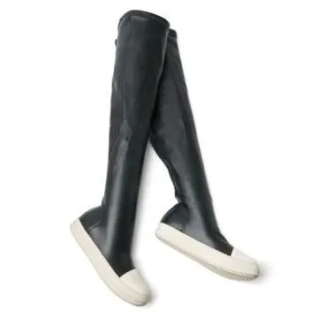 Kluolandi Women's Stretch Flat Over The Knee Thigh High Boots Comfort Knee-high Sneakers Black Thigh High Size 9